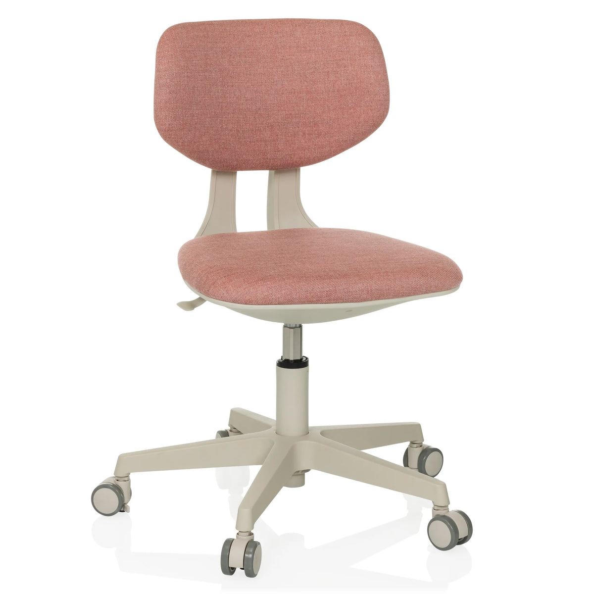 Rosa Snurrstol för barn KIDDY CLASSIC med vadderad sits och femhjulig stjärnfot från hjh OFFICE – 360-gradersvy (framifrån 15°)