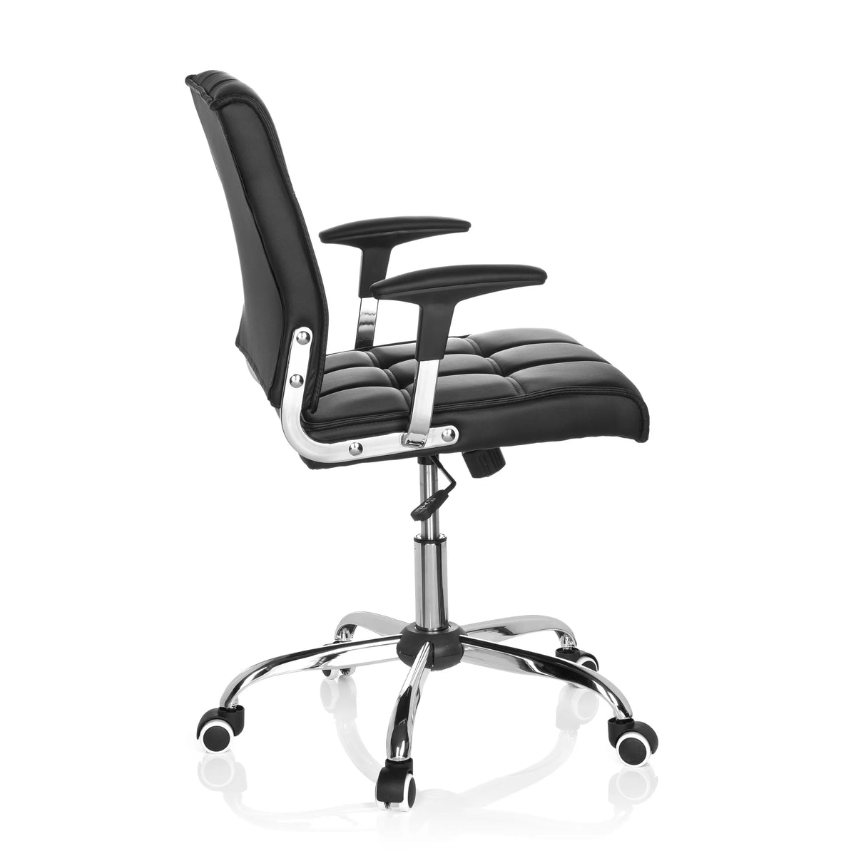 Svart Home Office kontorsstol ERNESTO med quiltad stoppning och femhjulig fotkorsbas från hjh OFFICE – 360-gradersvy (sidoprofil 100°)