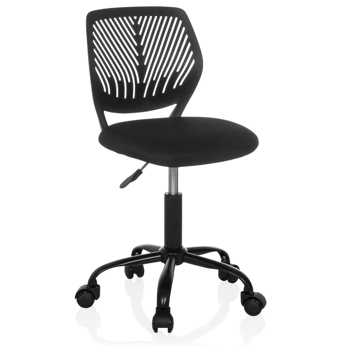 Svart Snurrstol för barn KID QB med nätrygg och femhjulig fotkorsbas från hjh OFFICE – 360-gradersvy (snett framifrån 30°)