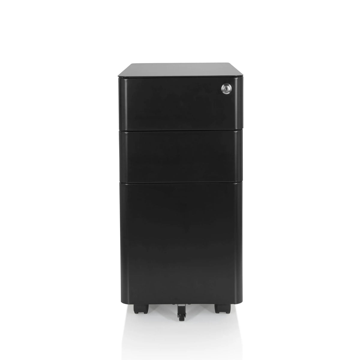 Svart rullcontainer COLOR I i metall med tre lådor och fyra hjul från hjh OFFICE – 360-gradersvy (framifrån 0°)