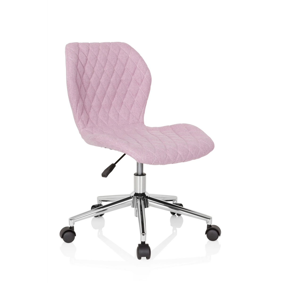 Rosa Snurrstol för barn JOY II med quiltad look och femhjulig stjärnfot från hjh OFFICE – 360-gradersvy (snett framifrån 40°)