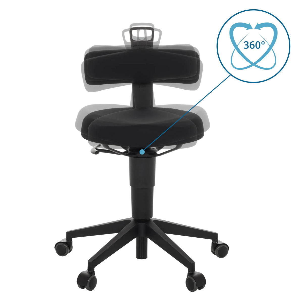 360-graders svängfunktion för TOP WORK FLEX svängbar stol i svart med hjulkors från hjh OFFICE