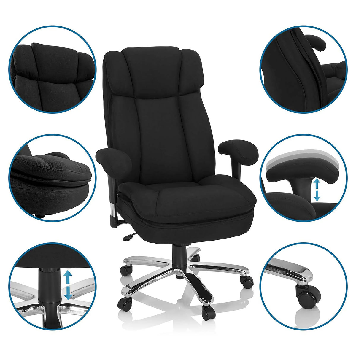 Svart snurrstol BUILDER XXL I med tygklädsel, justerbar höjd och hjul från hjh OFFICE