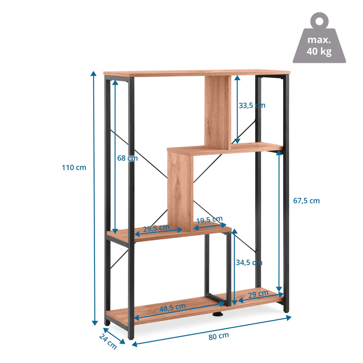 Måttritning av Hylla Kalag Eco med 110 × 80 cm och en bärförmåga på 40 kg från hjh LIVING