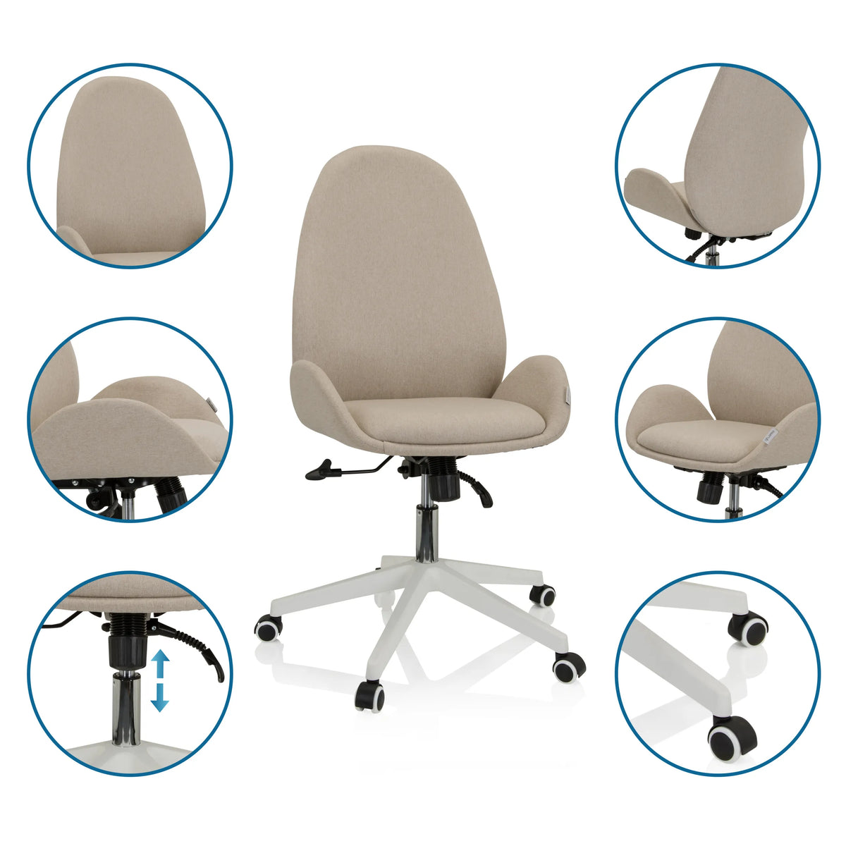 Home Office kontorsstol AVEA I i beige med gaslift och hjulstjärna från hjh OFFICE