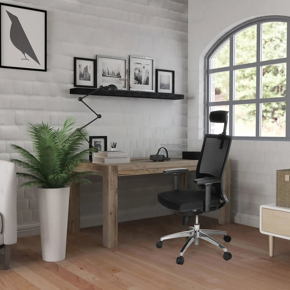 Professionell kontorsstol PORTO MAX HIGH med nätryggstöd och nackstöd i svart från hjh OFFICE