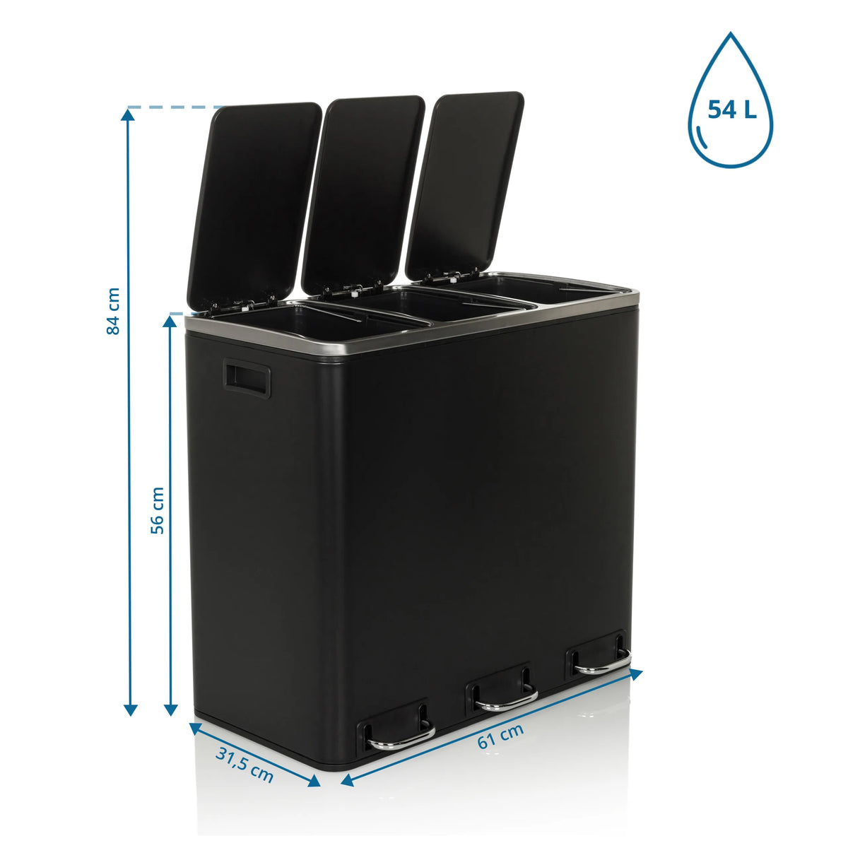 Måttskiss av Papperskorg Clean 9 med 61 × 31,5 cm och 54 L kapacitet från hjh OFFICE