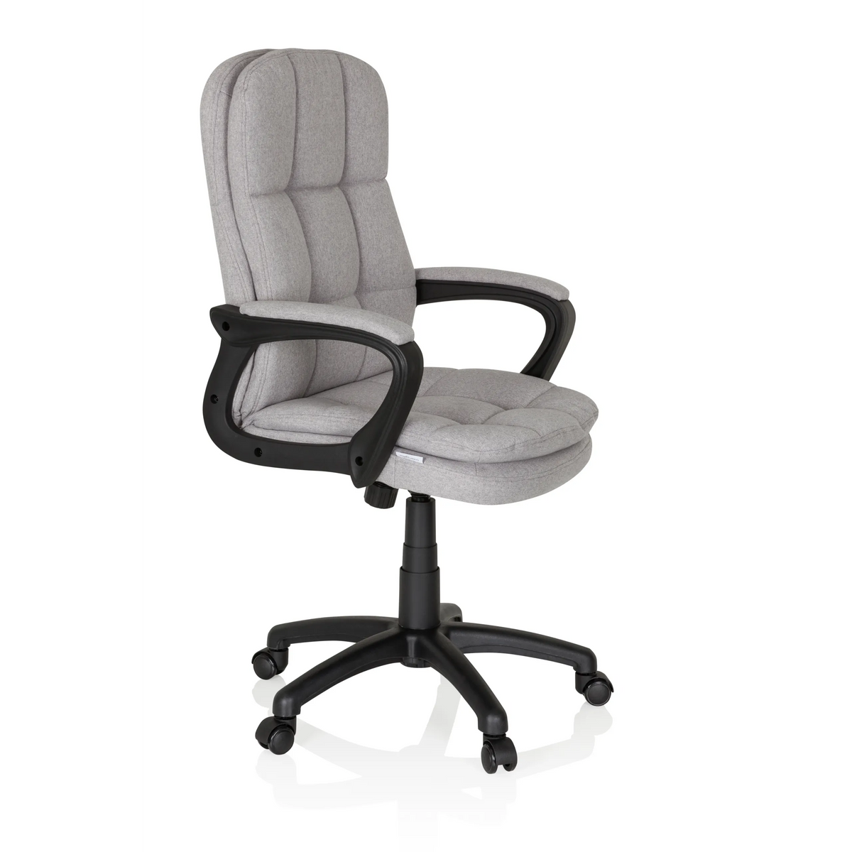 Grå Home Office chefsfåtölj RELAX CX 120 med quiltat överdrag och femhjulig fotkorsbas från MyBuero – 360-gradersvy (snett framifrån 60°)