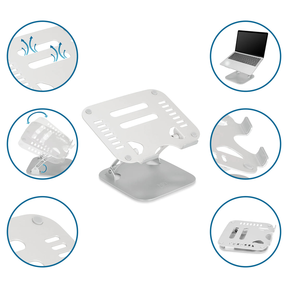 Silverfärgat Underlägg för bärbar dator LAPTOP STAND med ventilationsöppningar och olika inställningsnivåer från hjh OFFICE