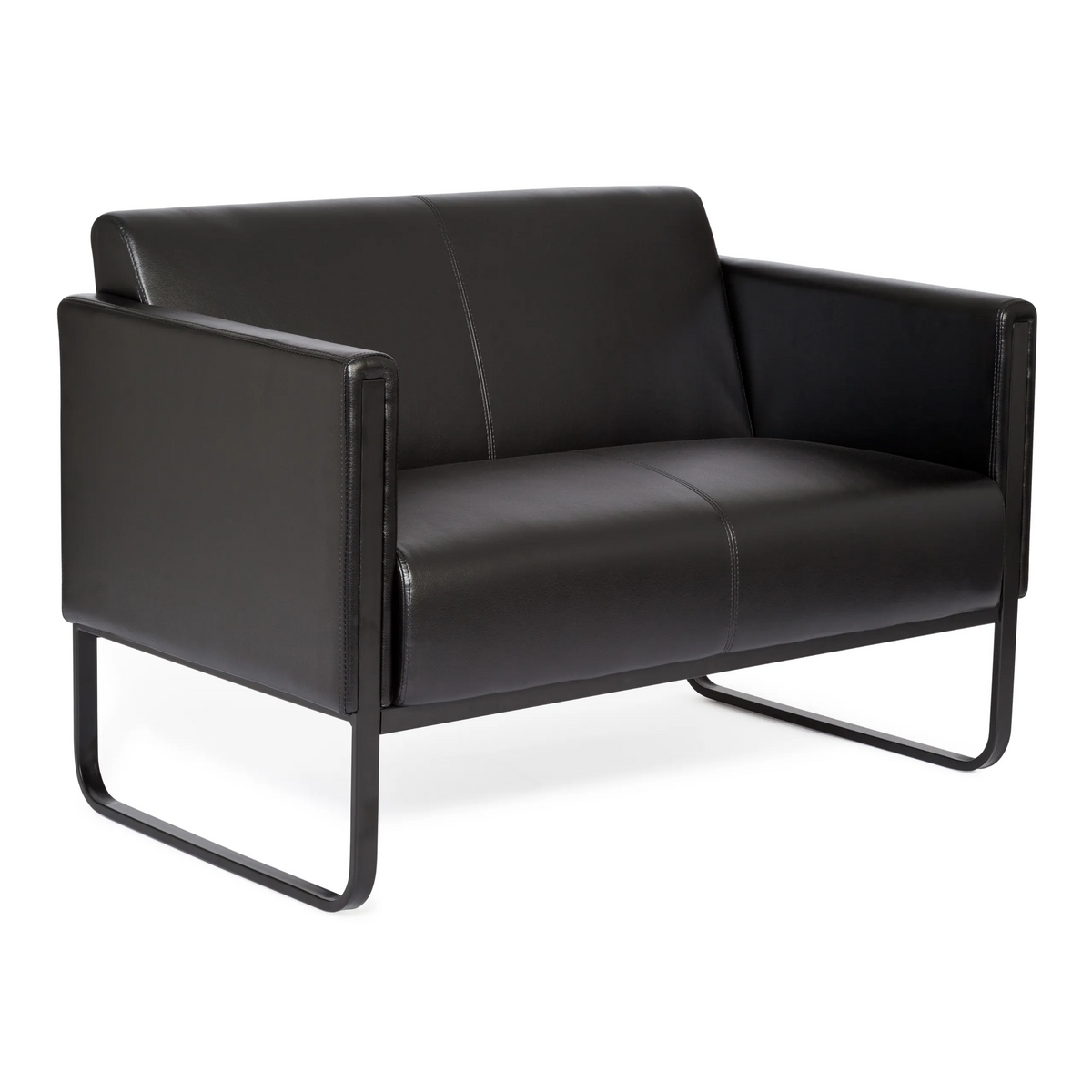 Schwarzes Loungesofa BALI BLACK als Zwei-Sitzer mit Armlehnen und Metallgestell von hjh OFFICE – 360-Grad-Ansicht (Rückenansicht 180°)