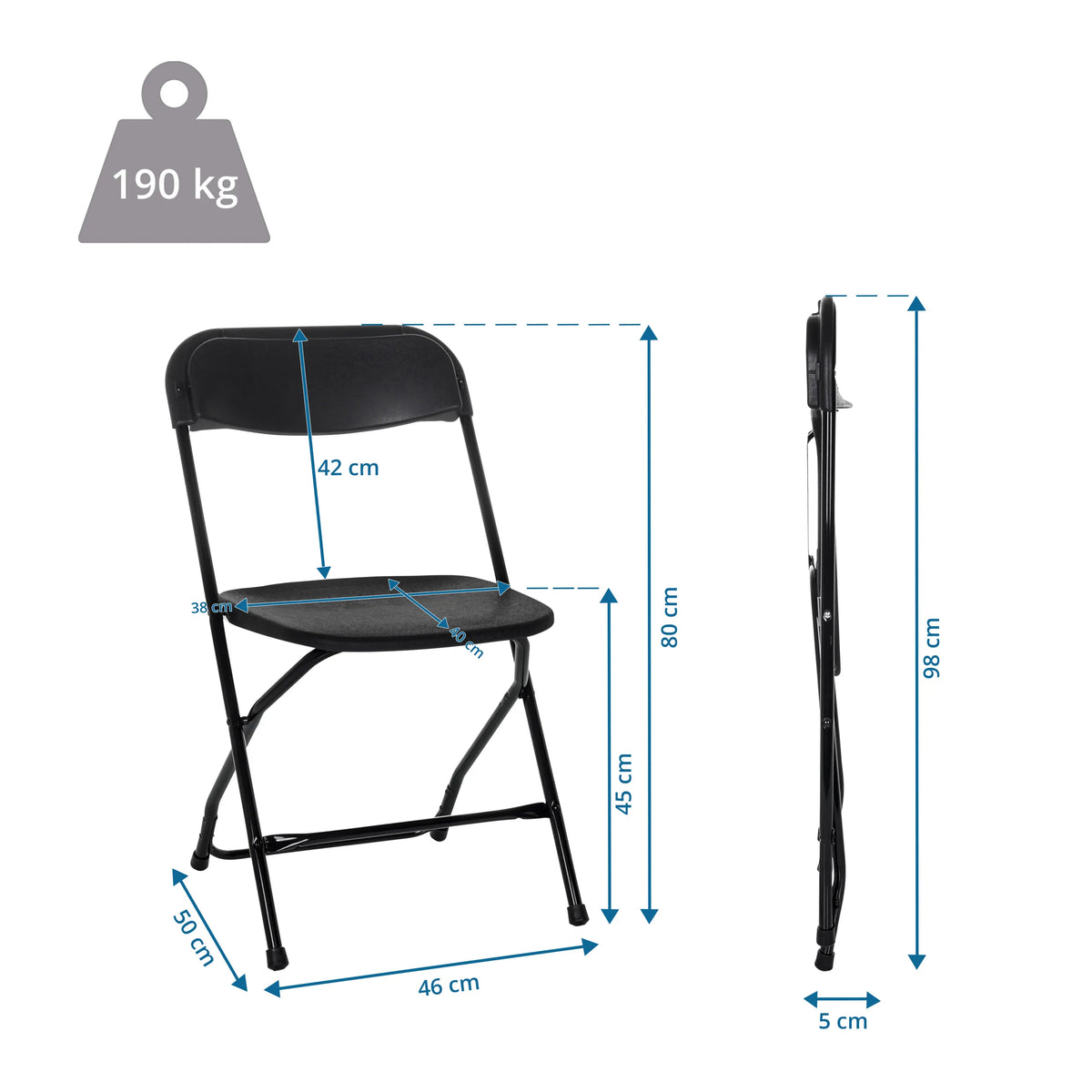 Teknisk ritning av Utomhusstol TUDELA XXL B med en höjd på 80 cm och en belastningskapacitet på 190 kg från hjh OFFICE
