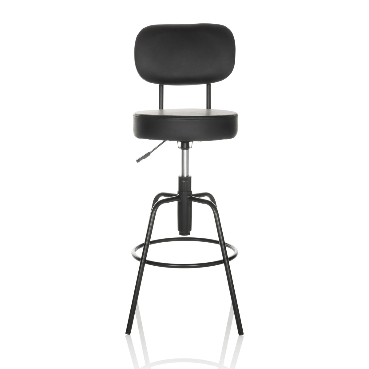 Svart Barstol DISC HIGH med ryggstöd och rund fotring från hjh OFFICE – 360-gradersvy (framifrån 0°)