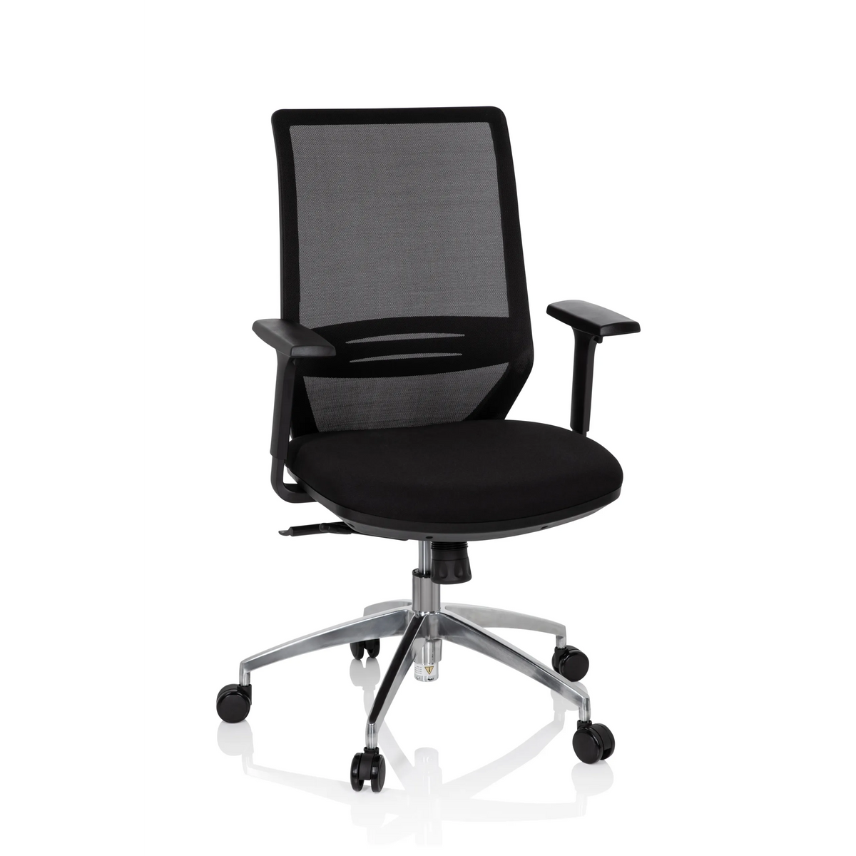 Svart Professionell kontorsstol PROFONDO med nätrygg och femstjärnig fotkorsbas med hjul från hjh OFFICE – 360-gradersvy (framifrån 20°)