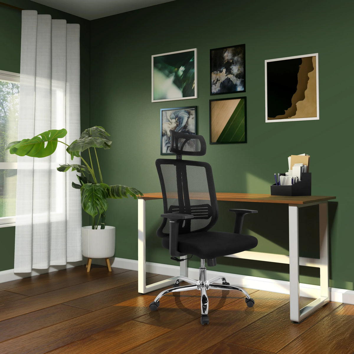 Svart Home Office kontorsstol ZH 200 med nätrygg och nackstöd från hjh OFFICE