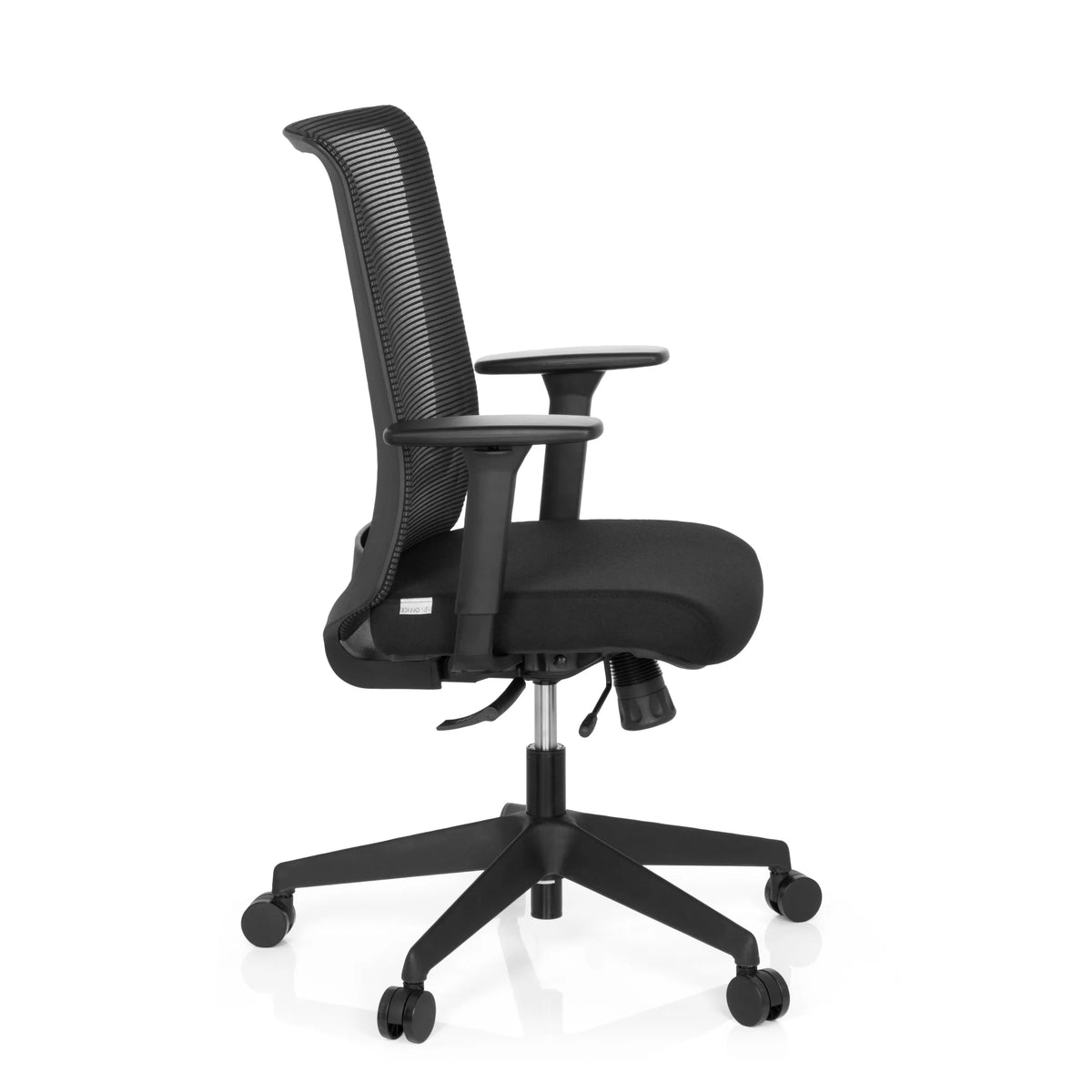 Svart Professionell kontorsstol CONISTON med nätrygg och femhjulig fotkorsbas från hjh OFFICE – 360-gradersvy (sidoprofil 80°)