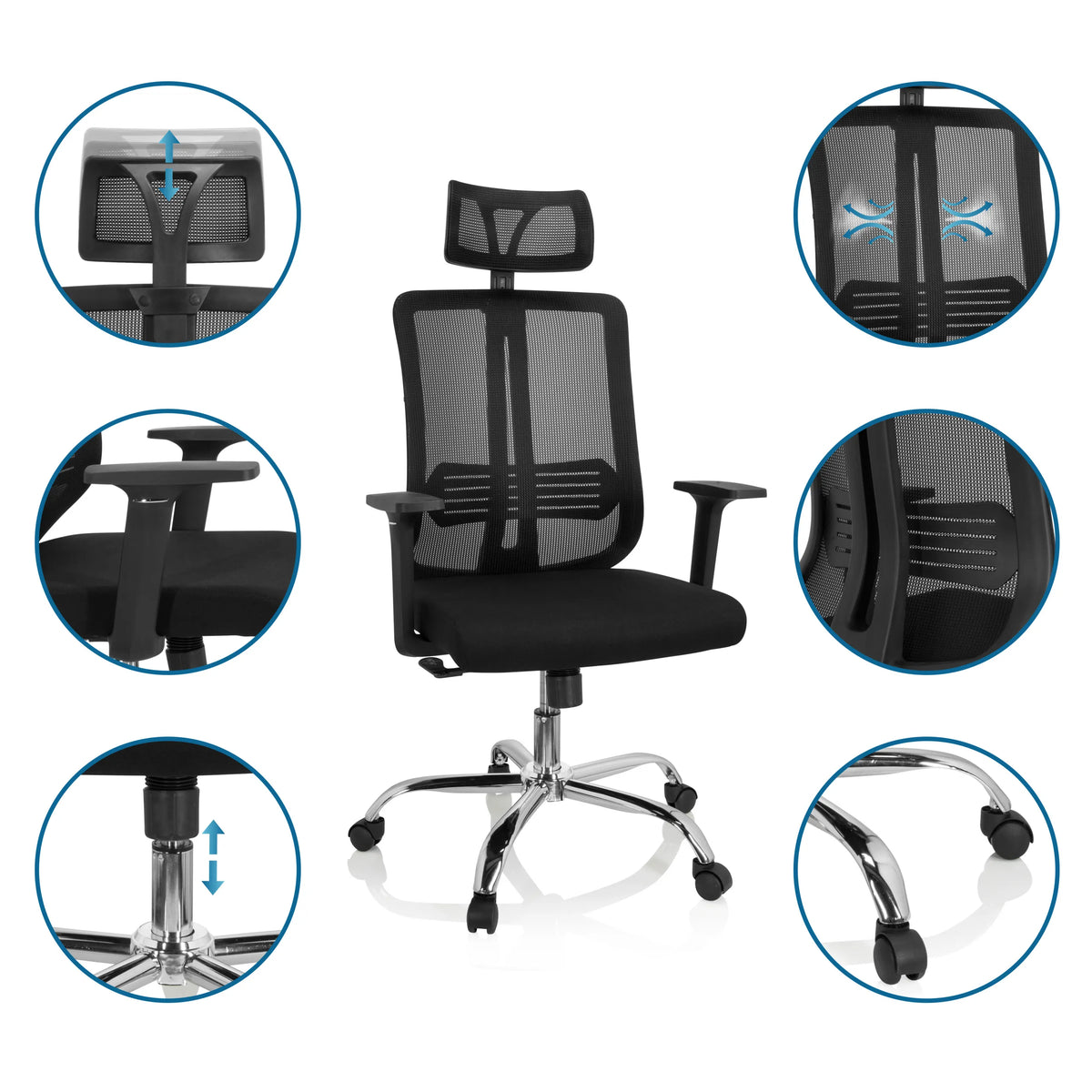 Home Office kontorsstol ZH 200 i svart med justerbart nackstöd och gasfjäder från hjh OFFICE