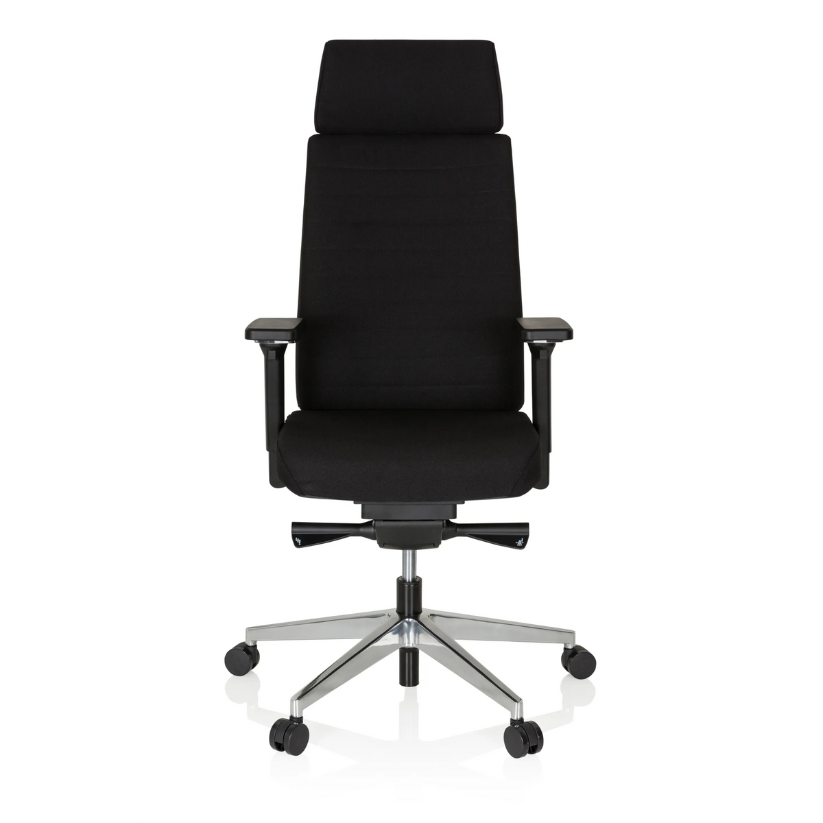 Svart Professionell kontorsstol MOVE-TEC PRO 3D med nackstöd och femhjulig fotkorsbas från hjh OFFICE – 360-gradersvy (framifrån 0°)