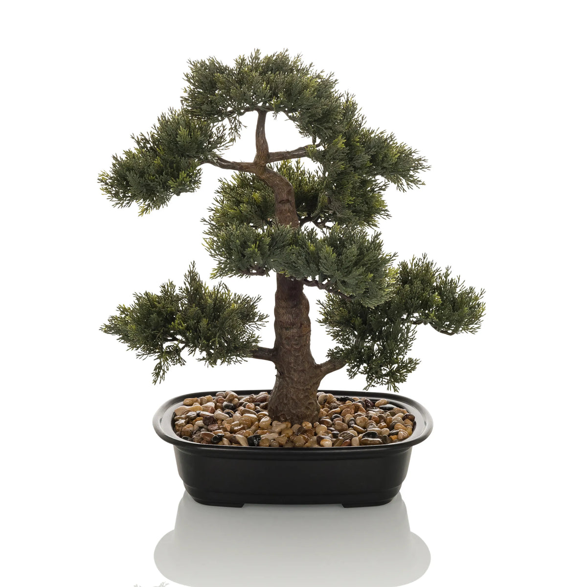 Grön Konstgjorda växter BONSAI i form av en bonsai i en svart kruka med småsten från hjh OFFICE – 360-gradersvy (sidoprofil 90°)