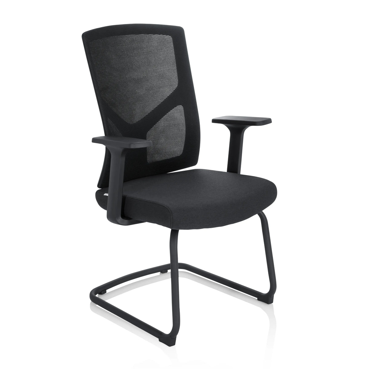 Svart Fjädrande stol BRETON V B med nätrygg och armstöd från hjh OFFICE – 360-gradersvy (snett framifrån 40°)