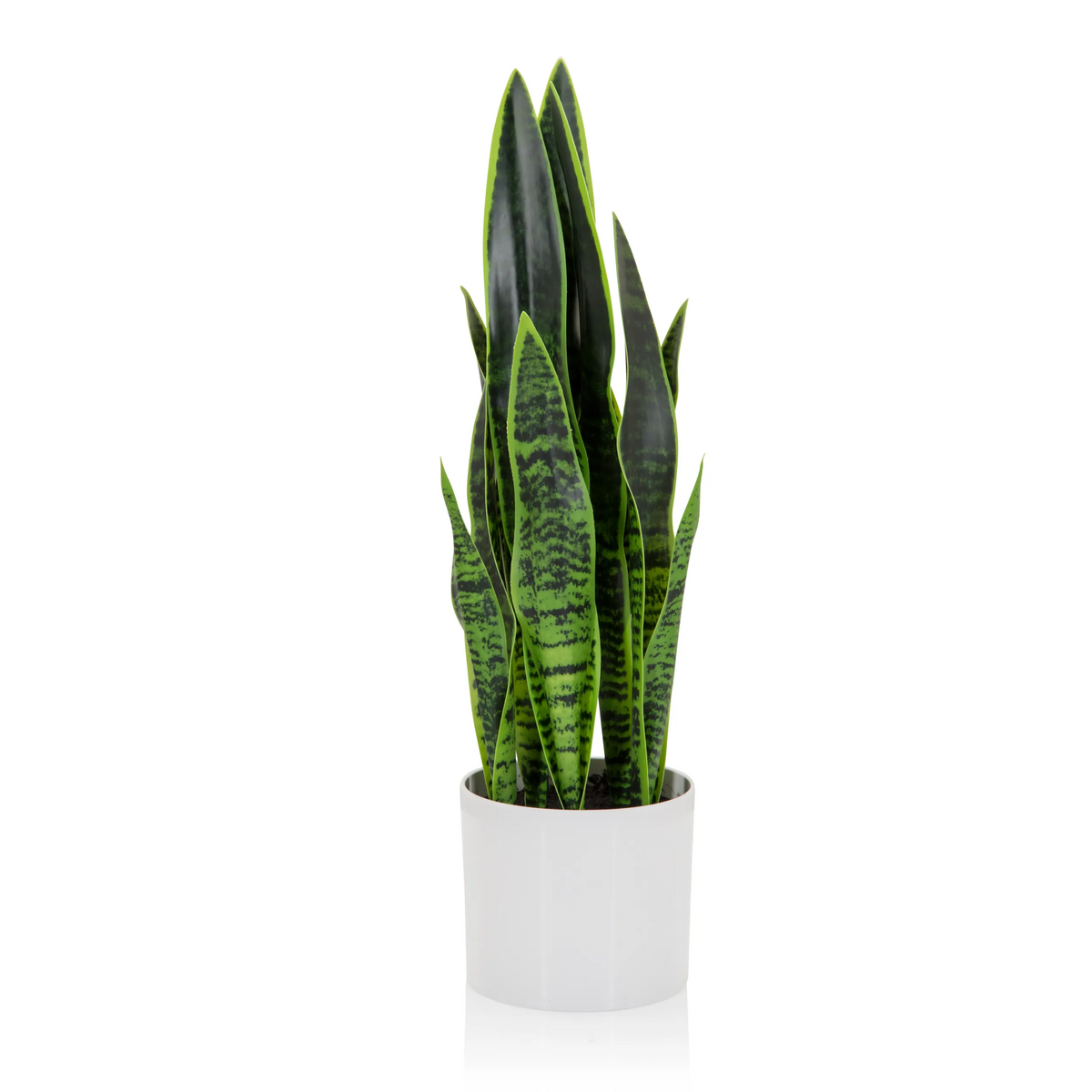 Grön Konstgjorda växter SANSEVIERIA i en vit ytterkruka från hjh OFFICE – 360-gradersvy (framifrån 0°)