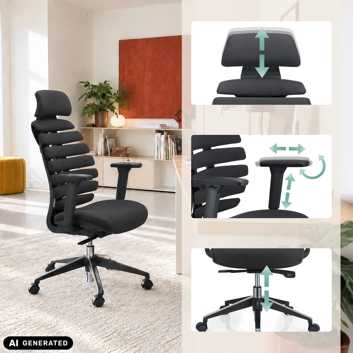 Justerbara funktioner på den professionella kontorsstolen ERGO LINE II PRO från hjh OFFICE (AI-genererad bild)