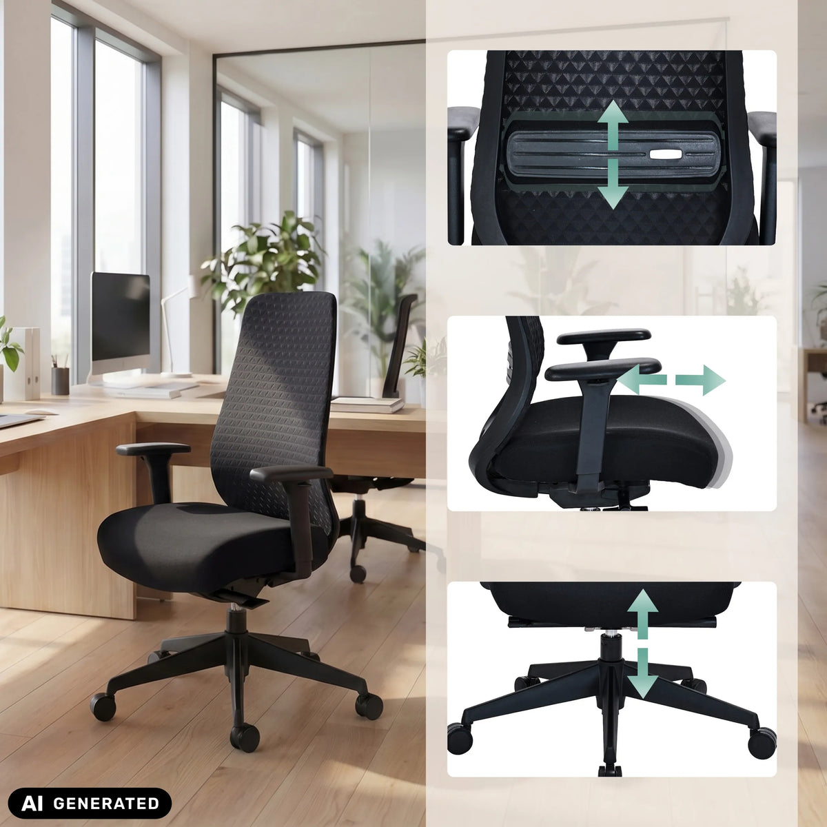 Höjdjusterbara funktioner för den professionella kontorsstolen Verviq i svart från hjh OFFICE (AI-genererad bild)