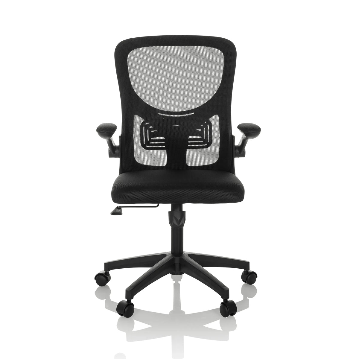 Svart Home Office kontorsstol BELIO med nätrygg och femstjärnig fotkorsbas med hjul från hjh OFFICE – 360-gradersvy (framifrån 0°)