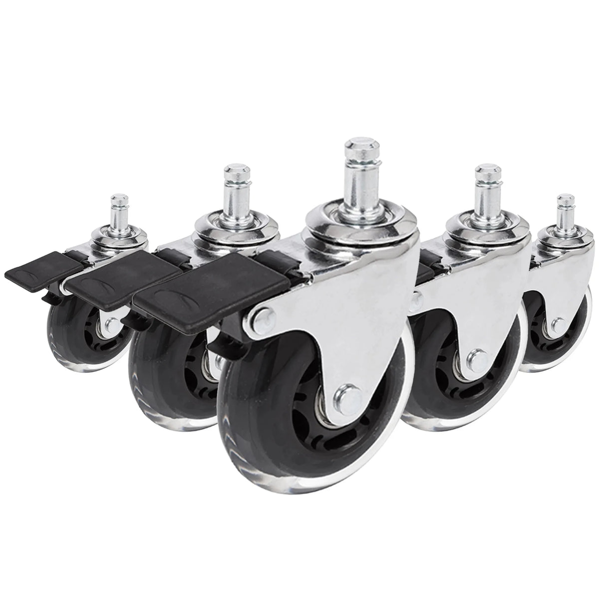 Hjul till stol 5x ROLO SKATE CT 11mm/75mm i silver och transparent med lås för hårda golv från hjh OFFICE