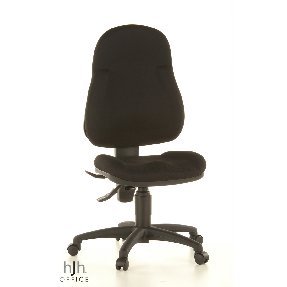Schwarzer Homeoffice-Bürostuhl WELLPOINT 10 mit Fußkreuz und fünf Rollen von Topstar – 360-Grad-Ansicht (Frontansicht 20°)
