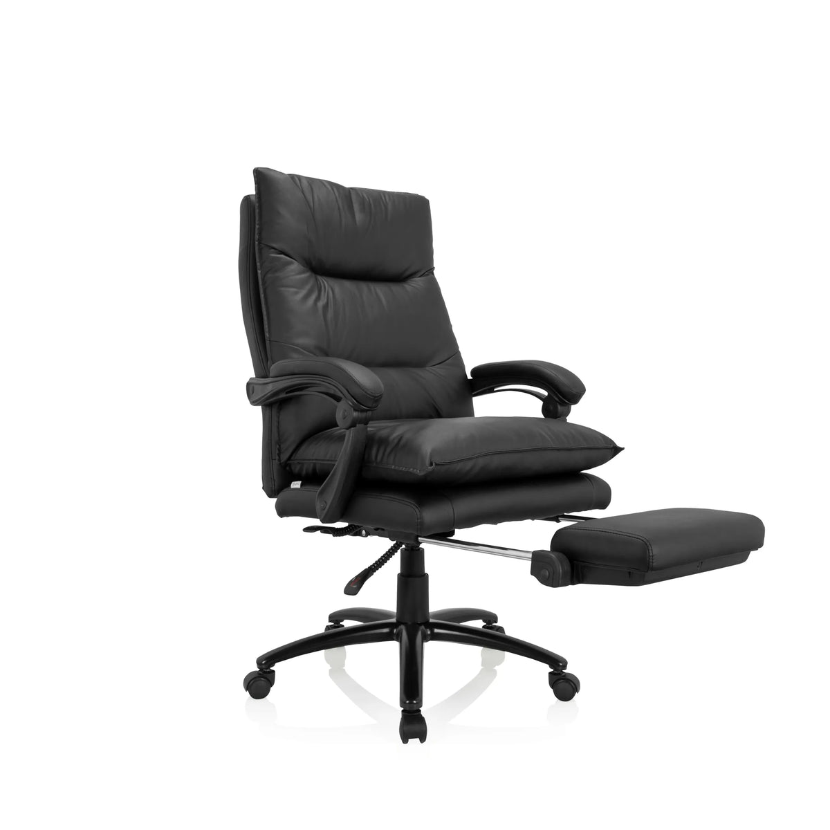 Svart Home Office chefsfåtölj RELAX CL 200 i konstläder med stjärnfot och fem hjul från MyBuero – 360-gradersvy (snett framifrån 40°)