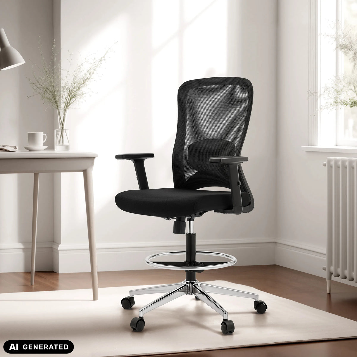 Svart Top Work 44 arbetsstol med nätryggstöd och fotring från hjh OFFICE (AI-genererad bild)