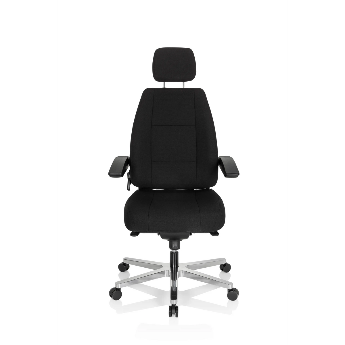 Svart XXL snurrstol 24 HOURS I med nackstöd och femhjulig fotkorsbas från hjh OFFICE – 360-gradersvy (framifrån 0°)