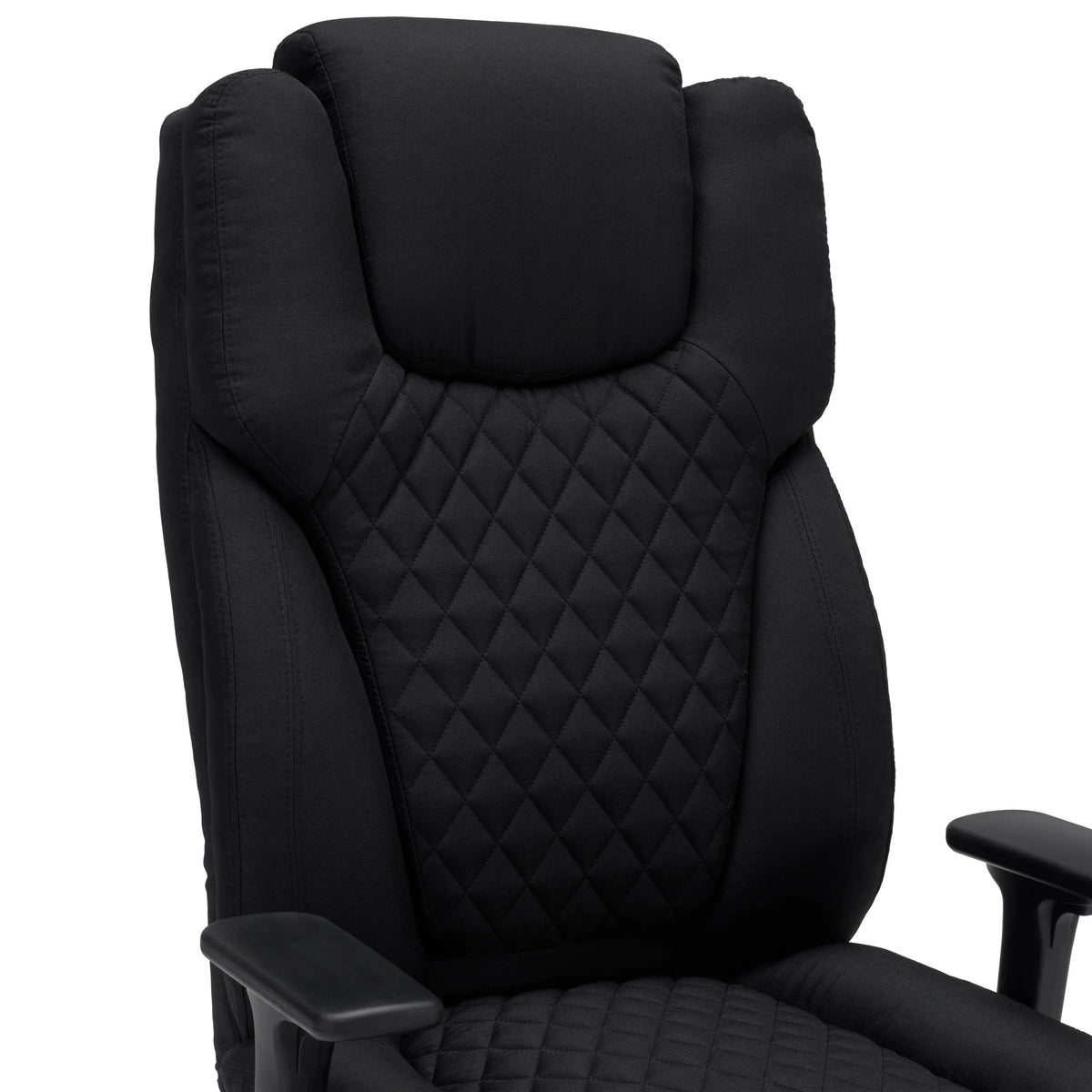 Ryggstöd med rutsteppning på XXL Pullmann Gen2 snurrstol i svart tyg från hjh OFFICE