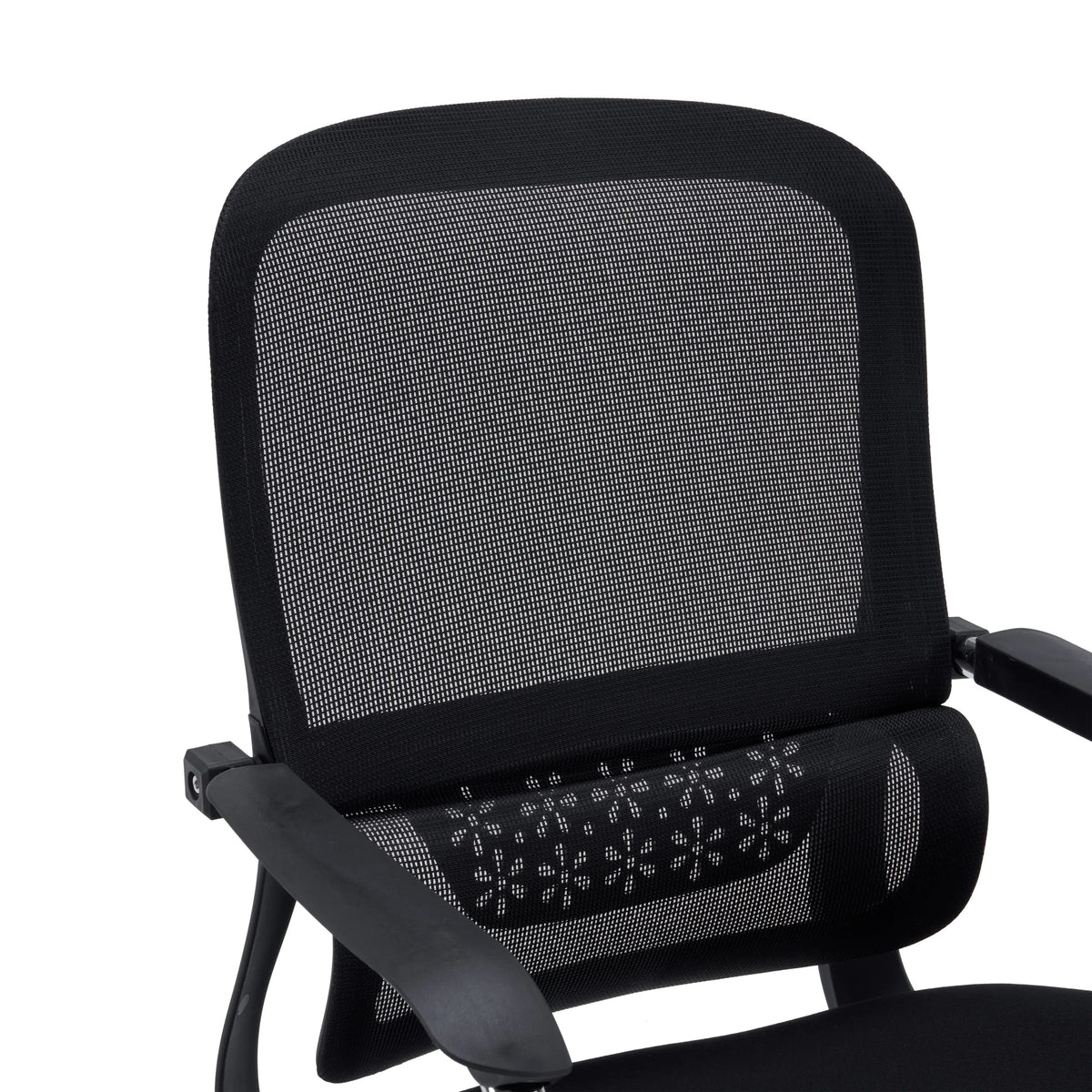 Svart nätrygg med integrerat svankstöd på den fjädrande stolen Ergomy Meet från hjh OFFICE