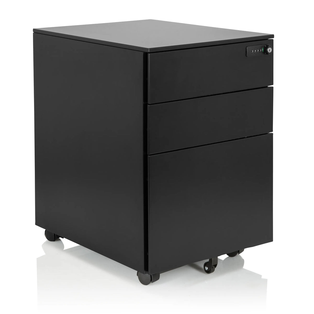 Svart rullcontainer COLOR OS I i metall med tre lådor och hjul från hjh OFFICE – 360-gradersvy (snett framifrån 40°)
