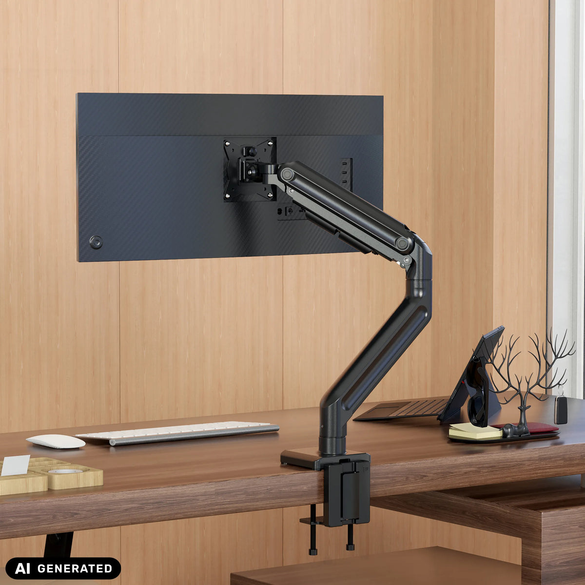 Svart VM-MG1S bildskärmshållare med ledad arm och bordsfäste från hjh OFFICE (AI-genererad bild)