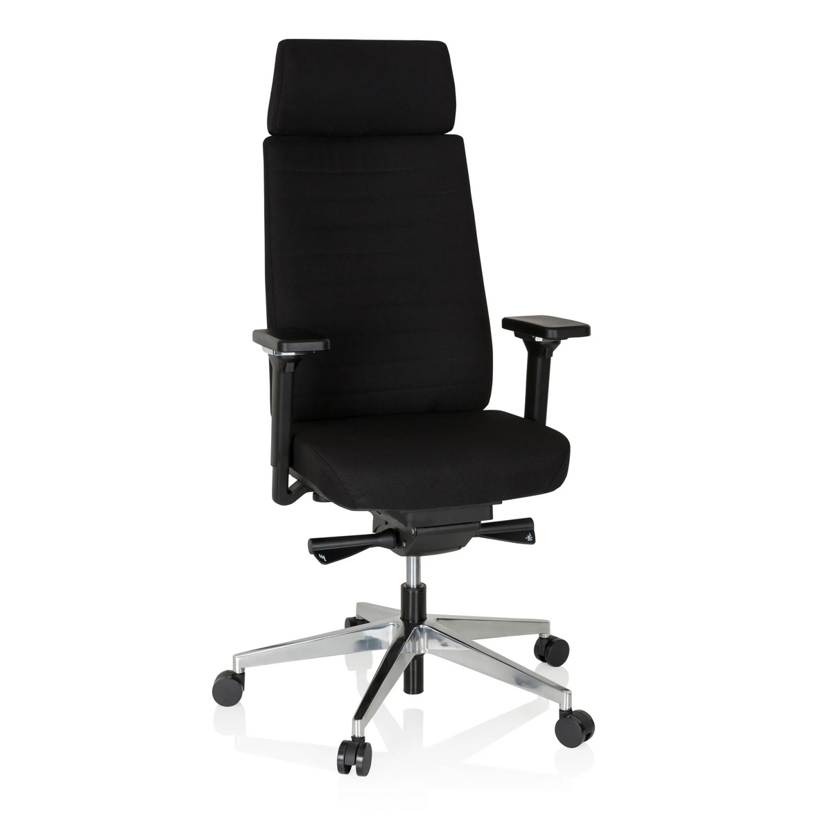 Svart Professionell kontorsstol MOVE-TEC PRO 3D med nackstöd och femhjulig fotkorsbas från hjh OFFICE – 360-gradersvy (framifrån 20°)
