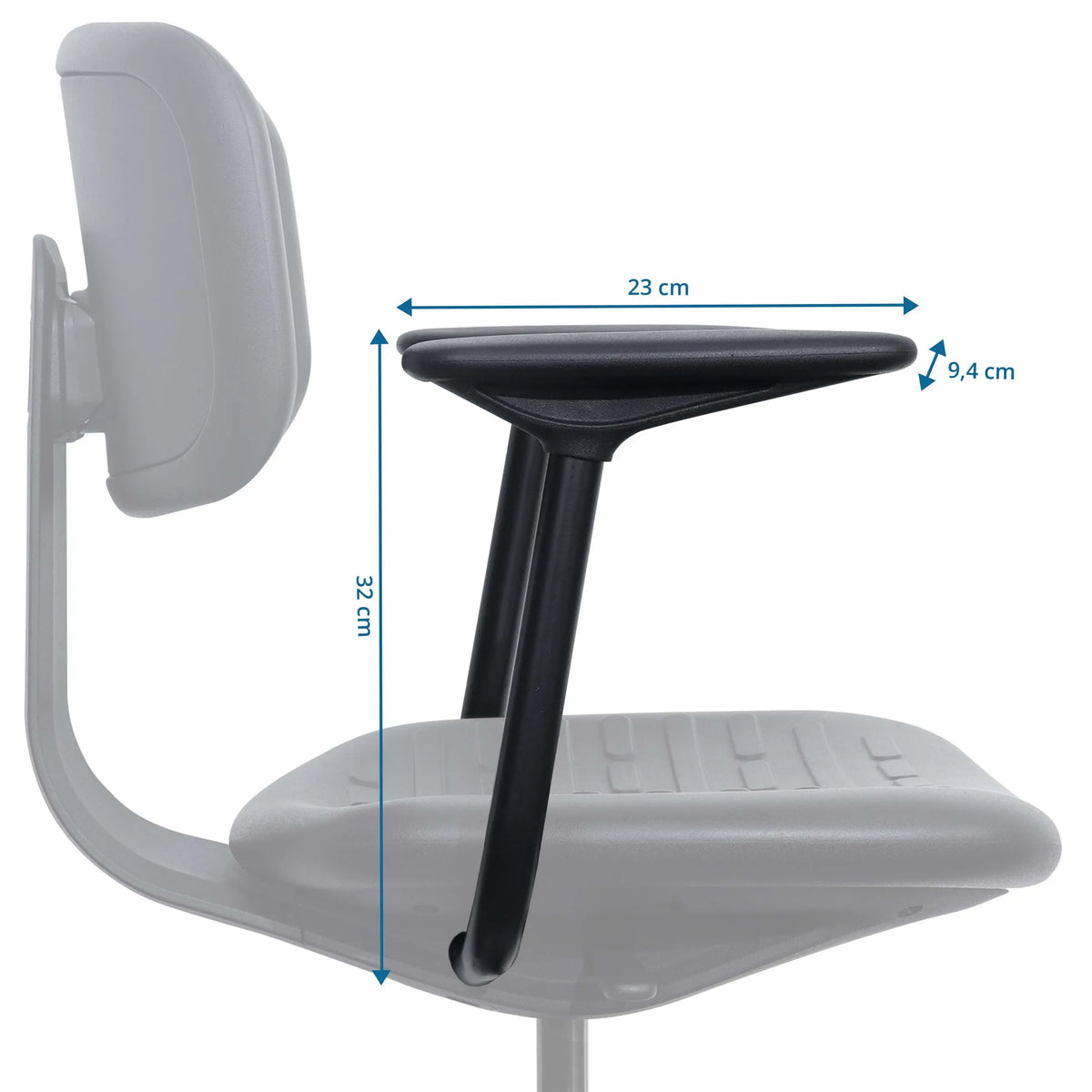 Måttritning av Armstöd TOP WORK B - A med 23 cm bredd och 32 cm höjd från hjh OFFICE