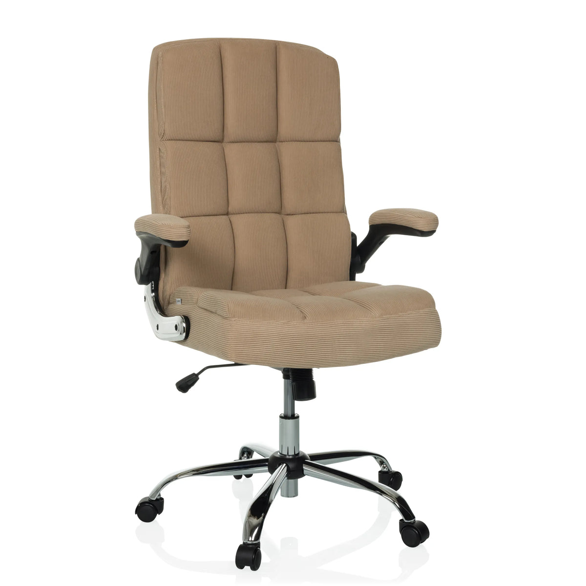 Beige Home Office chefsfåtölj RELAX WD 100 med manchesterklädsel och femhjulig fotkorsbas från MyBuero – 360-gradersvy (framifrån 15°)