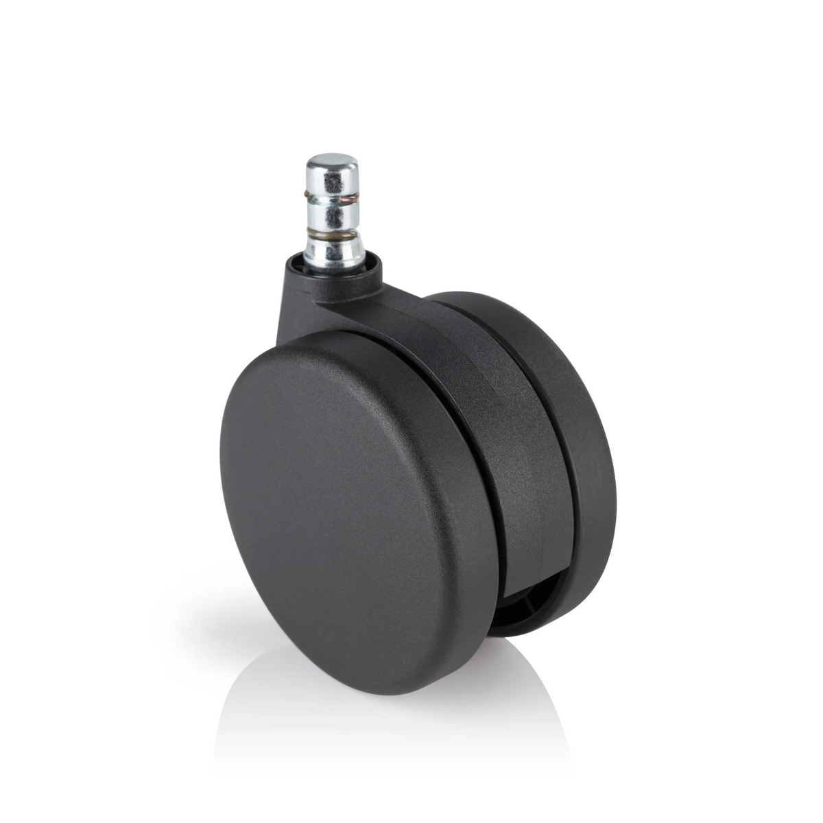 Svarta hjul 5x ROLO No-Noise 11mm/75mm för mattgolv med metallstift från hjh OFFICE – 360-gradersvy (framifrån 0°)