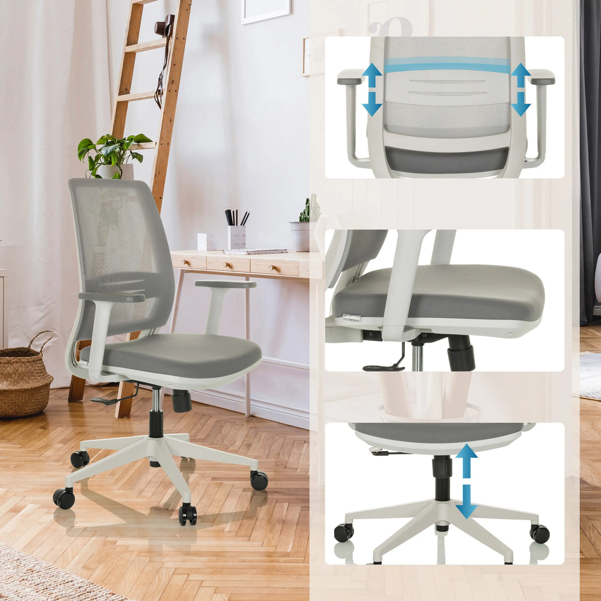 Höjdjusterbart ryggstöd, sits och gasfjäder på Home Office kontorsstol PROFONDO ECO W från hjh OFFICE