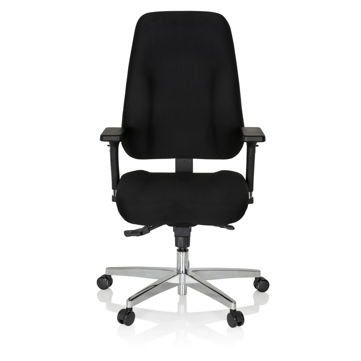 Svart Professionell kontorsstol ZENIT COMFORT med armstöd och femhjulig fotkorsbas från hjh OFFICE – 360-gradersvy (framifrån 0°)