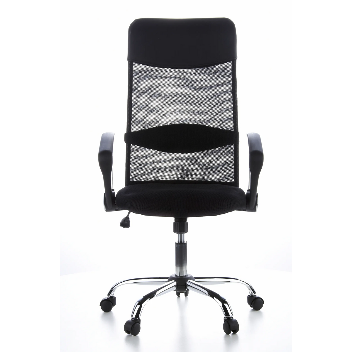 Svart Home Office chefsfåtölj ARIA HIGH med nätrygg och femhjulig fotkorsbas från hjh OFFICE – 360-gradersvy (framifrån 0°)