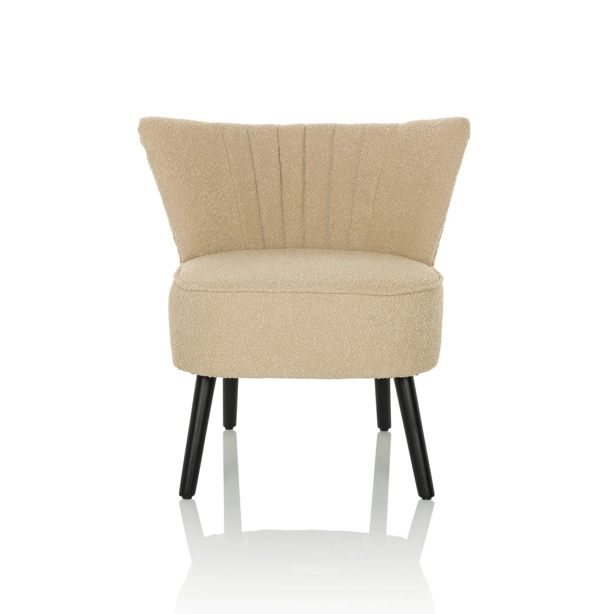 Beige Loungefåtölj MANISO med strukturerad tygklädsel och fyra svarta ben från hjh LIVING – 360-gradersvy (framifrån 0°)