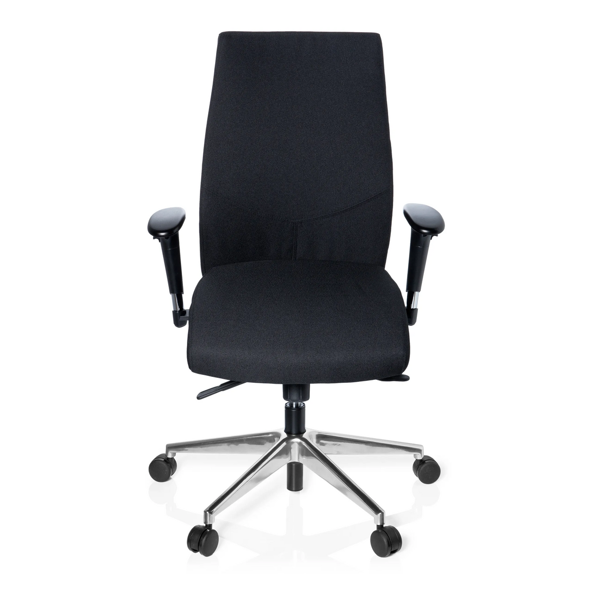 Svart Professionell kontorsstol PRO-TEC 250 med armstöd och femhjulig stjärnfot från hjh OFFICE – 360-gradersvy (framifrån 0°)