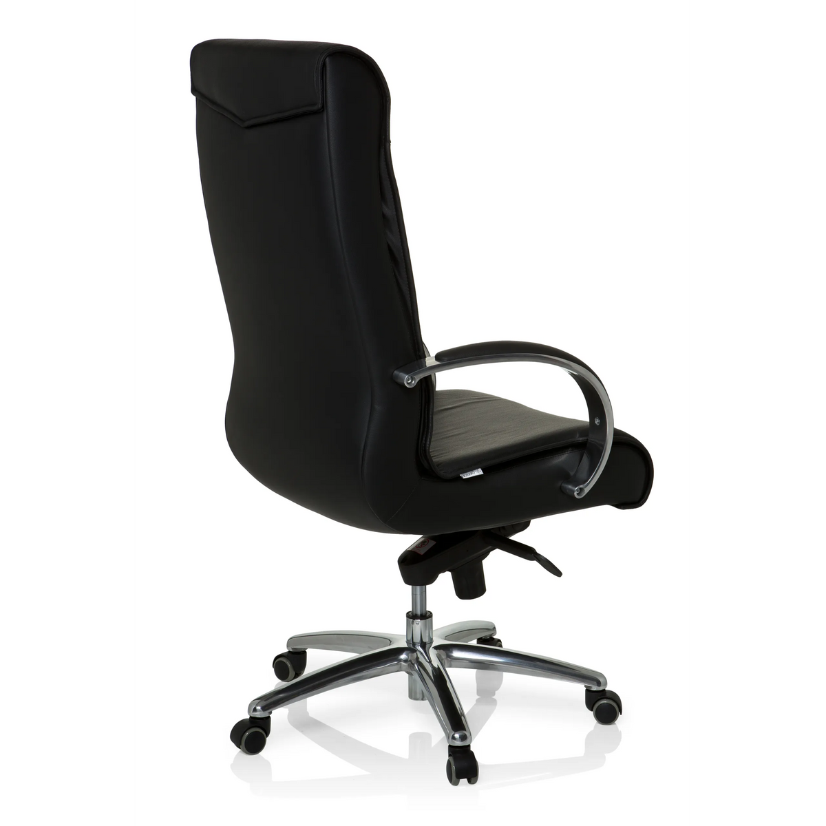 Svart snurrstol XXL F 400 i läder med stjärnfot och fem hjul från hjh OFFICE – 360-gradersvy (snett bakifrån 120°)