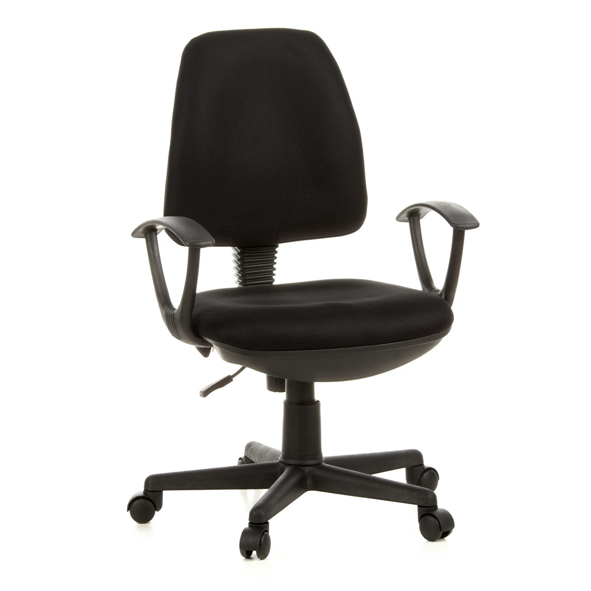 Svart Home Office kontorsstol CITY 10 med nätrygg, armstöd och femstjärnig fotkorsbas med hjul från hjh OFFICE – 360-gradersvy (framifrån 20°)