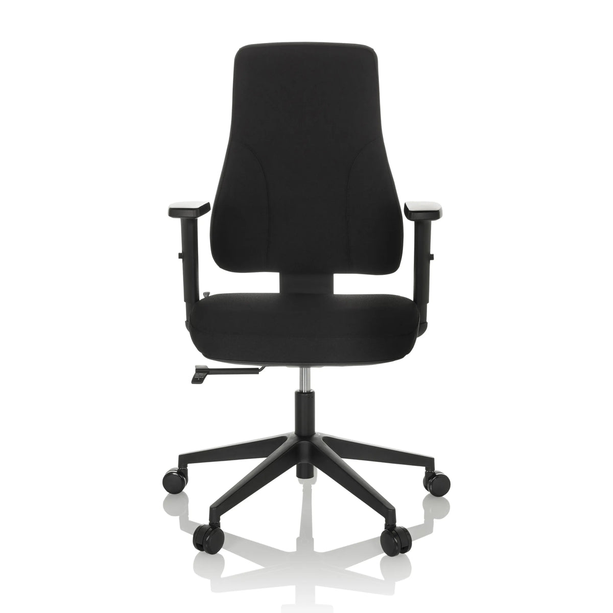 Svart Professionell kontorsstol MATHES med armstöd och femhjulig fotkorsbas från hjh OFFICE – 360-gradersvy (framifrån 0°)