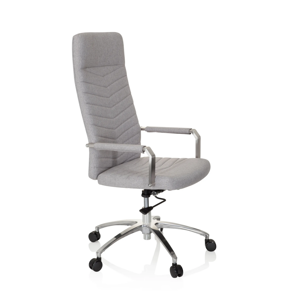 Ljusgrå Home Office kontorsstol SARANTO PLUS med armstöd och femhjulig fotkorsbas från hjh OFFICE – 360-gradersvy (snett framifrån 60°)