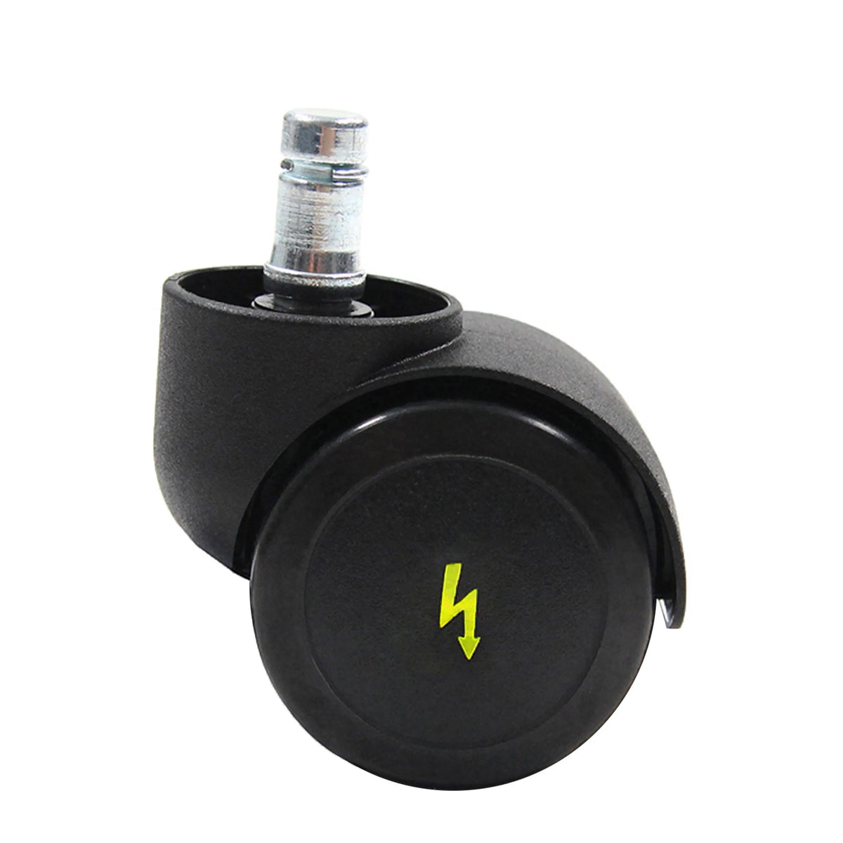 Svarta 5x ROLO ESD 11mm/50mm hjul till hårda golv med en gul blixtsymbol på löpytan från hjh OFFICE